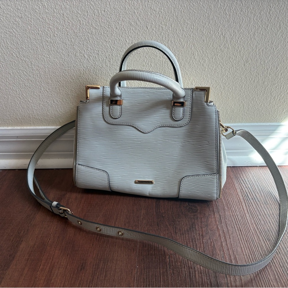 Rebecca Minkoff Gray Leather Satchel Shoulder Bag Crossbody Gold Hardware